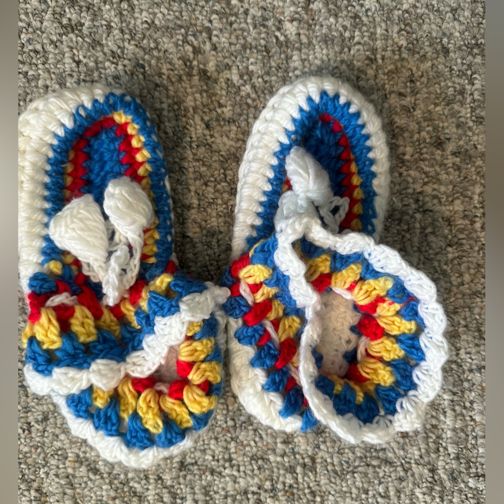 Handmade Crochet Slippers – Size 9-10 – Multicolor Ruffle Bootie